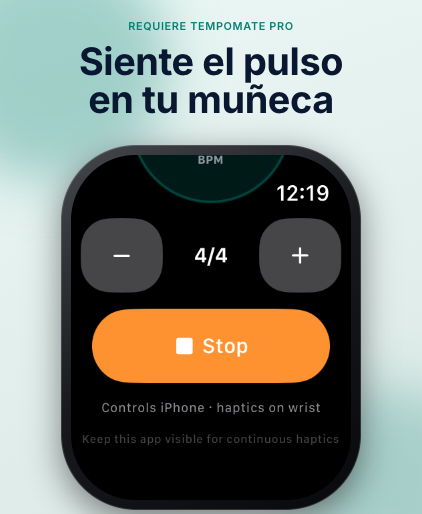 TempoMate: Metrónomo pantalla de metrónomo en Apple Watch con BPM