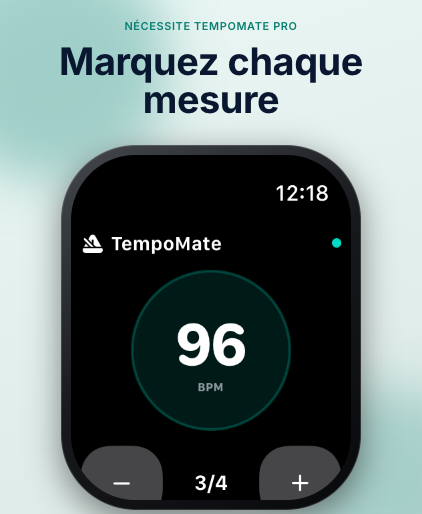 TempoMate : Métronome contrôles de lecture et pulsations haptiques au poignet