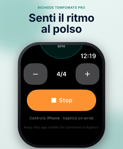 TempoMate: Metronomo schermata metronomo Apple Watch con BPM