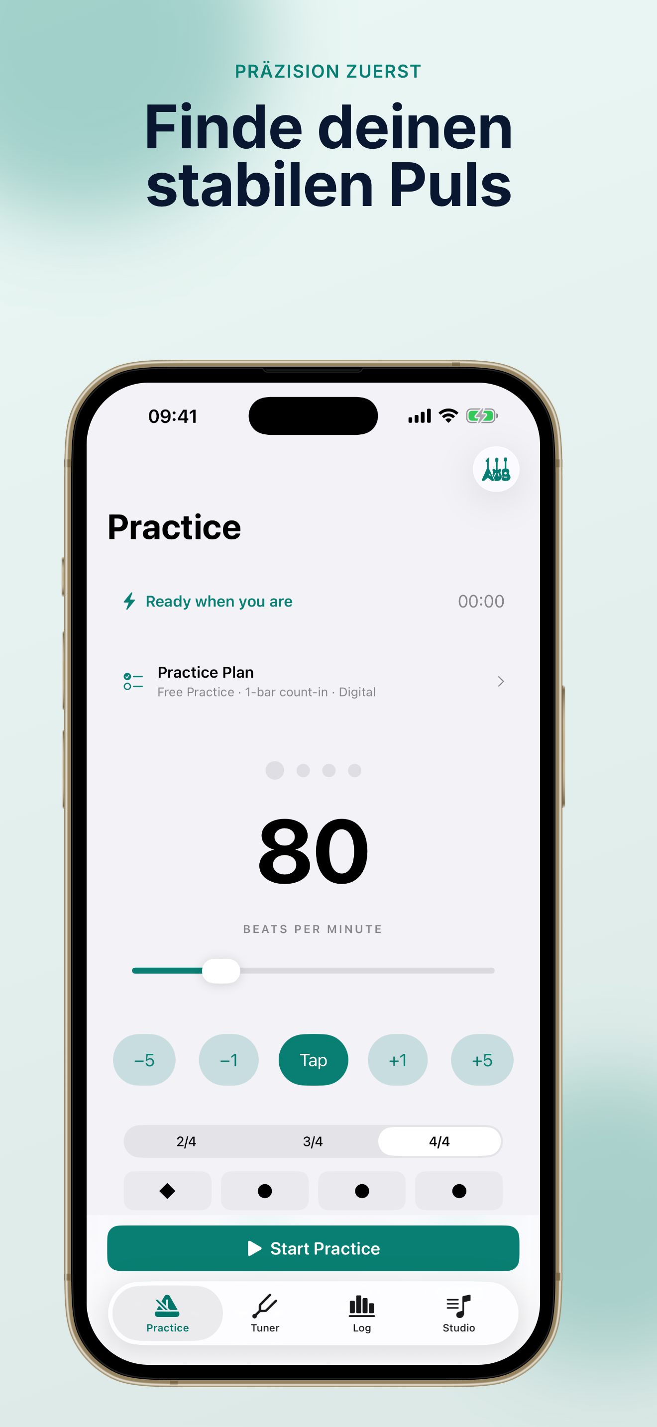 TempoMate: Metronom Startbildschirm mit Tempo-Steuerung
