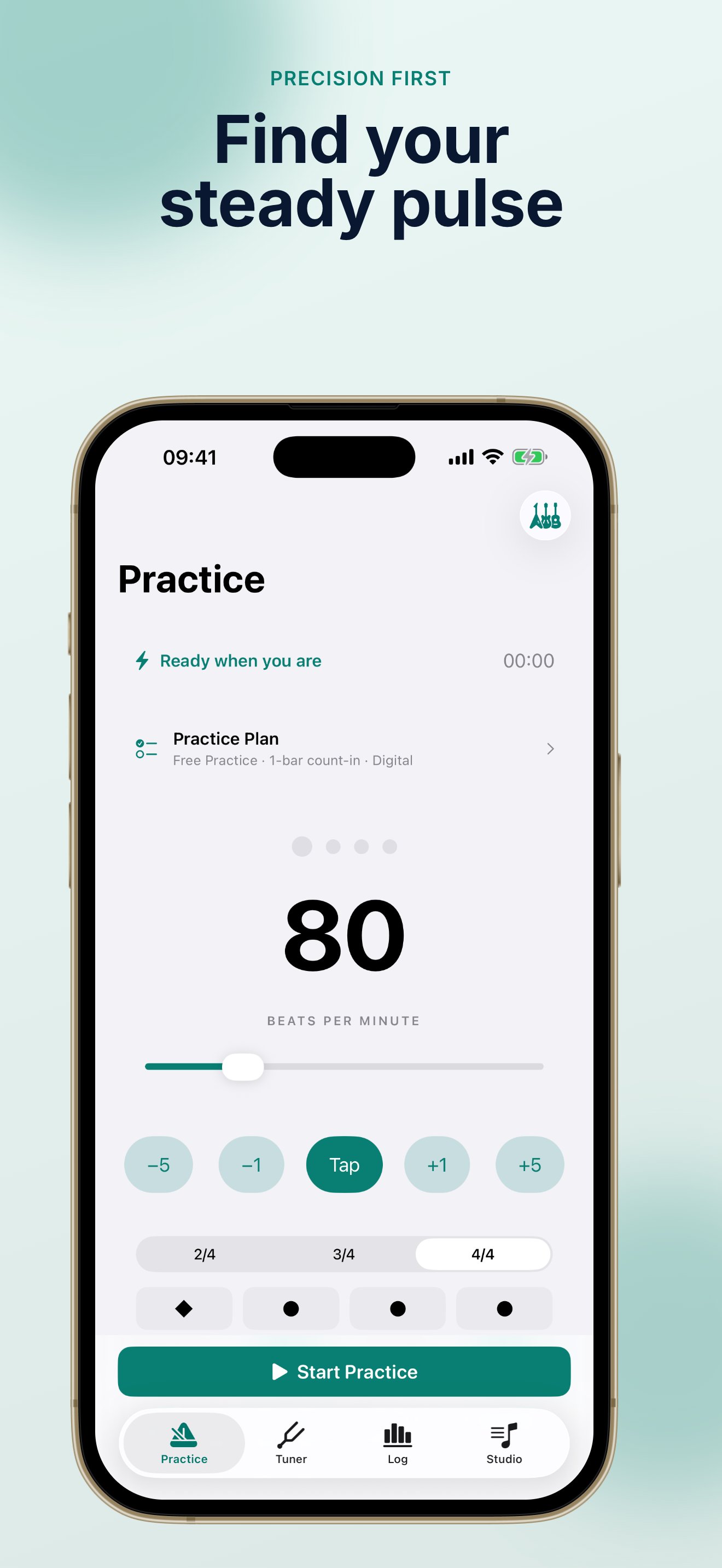 TempoMate: Metronome home screen with tempo controls